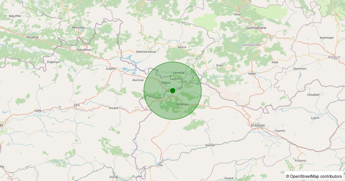 13 Kasım 2025 saat 02:25 - Refahiye - Kanlıtaş Köyü - 1.40ml depreminin harita gösterimi