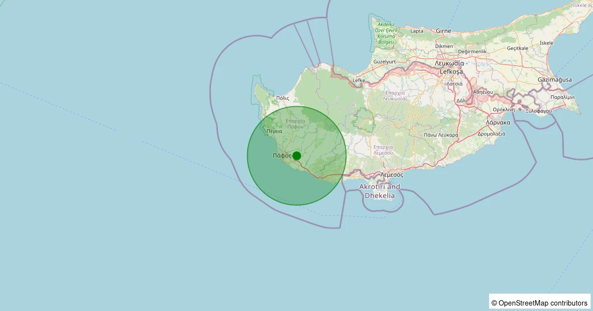 13 Kasım 2025 saat 02:05 - Paphos (Güney Kıbrıs Rum Yönetimi) - 2.30ML depreminin harita gösterimi