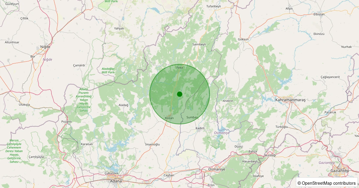 13 Kasım 2025 saat 02:53 - Kozan - Karabucak - 1.30ML depreminin harita gösterimi