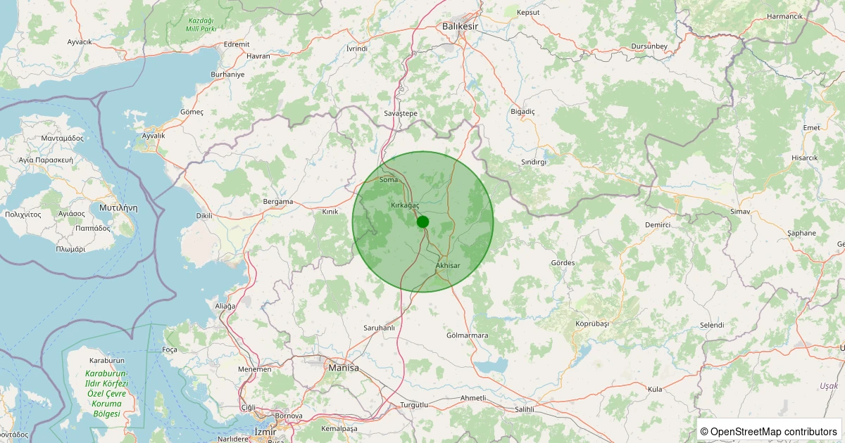 13 Kasım 2025 saat 03:49 - Kırkağaç - Bakır - 1.30ml depreminin harita gösterimi