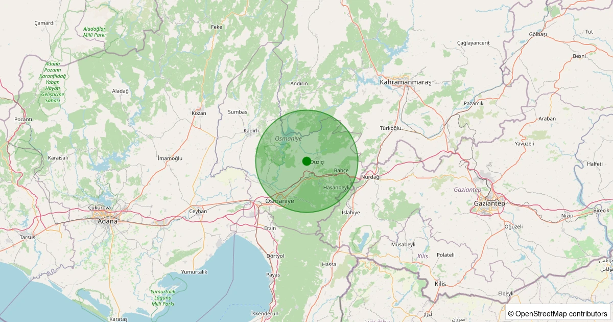13 Kasım 2025 saat 05:49 - Düziçi - Yazlamazlı Köyü - 1.40ml depreminin harita gösterimi
