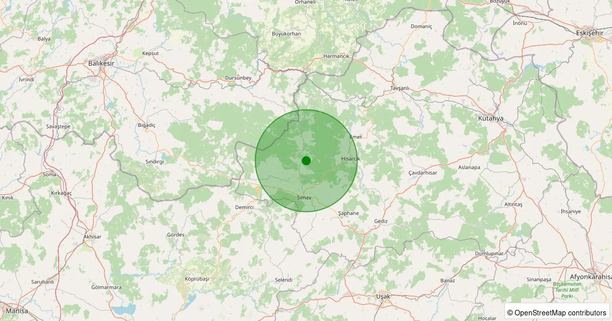 10 Ekim 2025 saat 05:01 - Simav - Yemişli Köyü - 1.20ml depreminin harita gösterimi