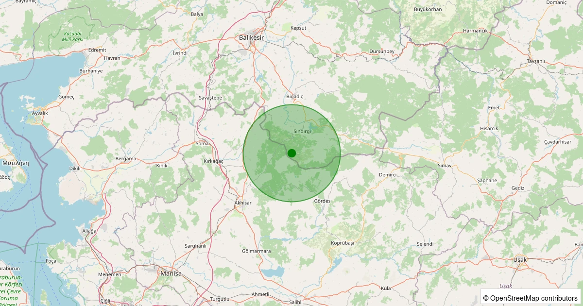 13 Kasım 2025 saat 09:13 - Sındırgı - Kınık - 1.50ml depreminin harita gösterimi
