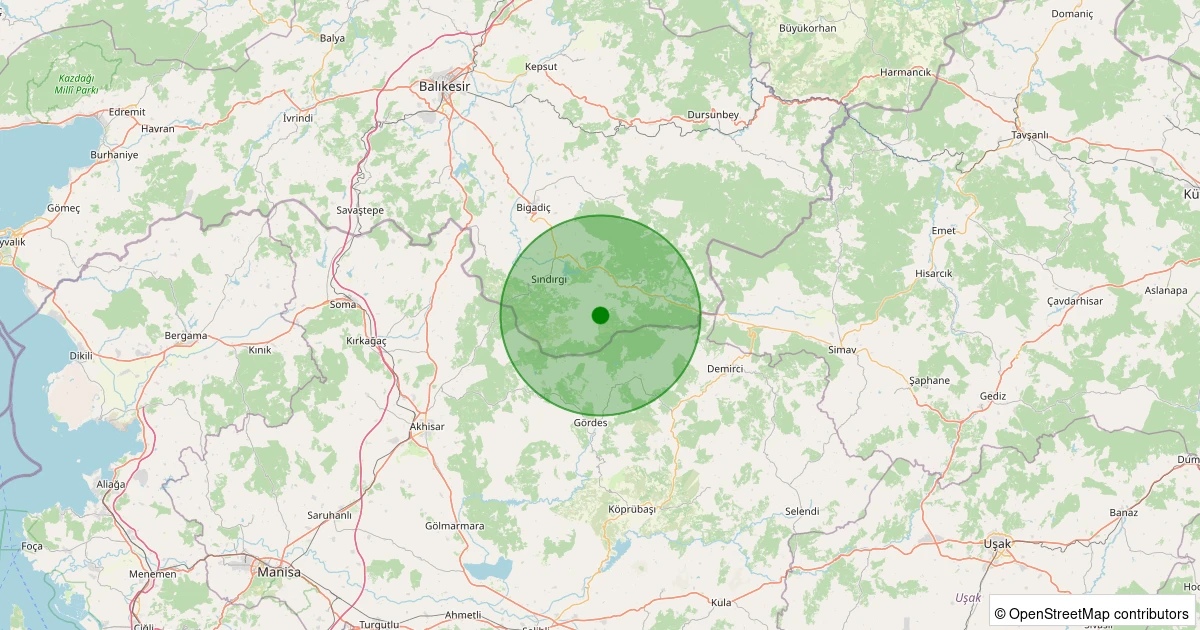 13 Kasım 2025 saat 11:41 - Sındırgı - Küçükdağdere - 1.90ml depreminin harita gösterimi