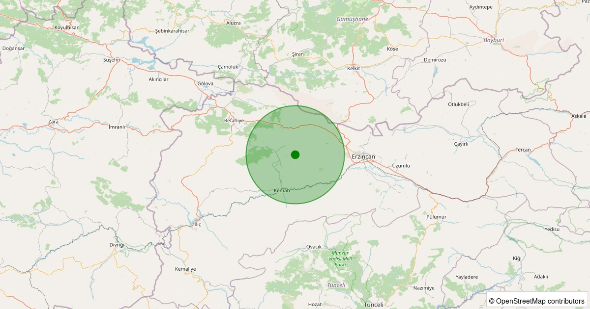 13 Kasım 2025 saat 11:47 - Kemah - Kerer Köyü - 1.20ml depreminin harita gösterimi
