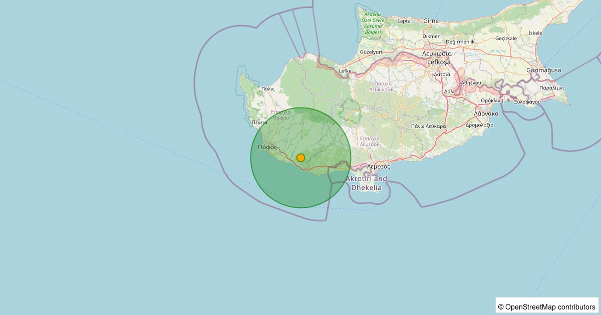 13 Kasım 2025 saat 12:27 - KIBRIS - 4.50ml depreminin harita gösterimi
