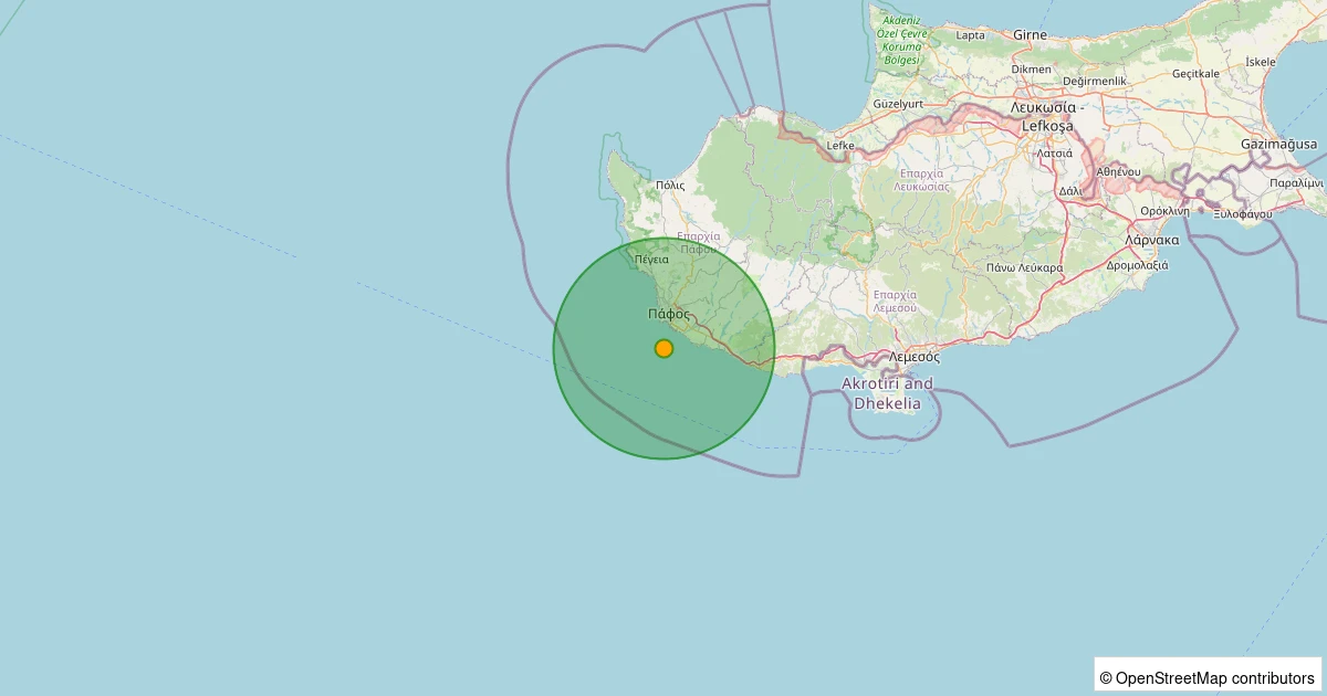 13 Kasım 2025 saat 12:27 - Akdeniz - 4.50MW depreminin harita gösterimi