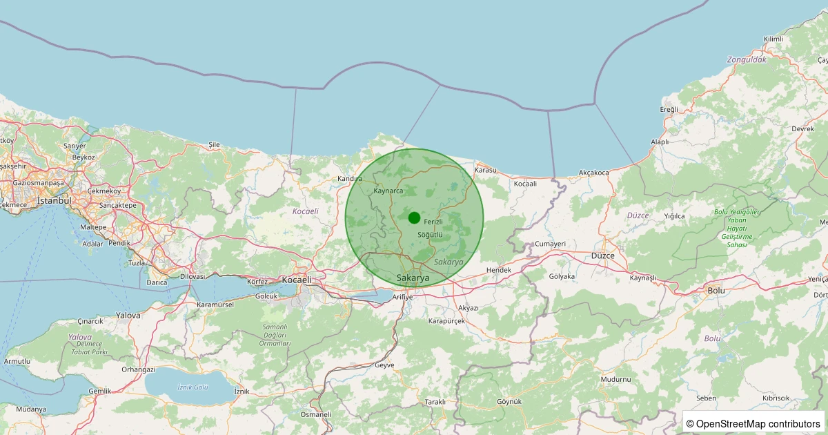 13 Kasım 2025 saat 12:17 - Söğütlü - Kantar Köyü - 0.60ML depreminin harita gösterimi