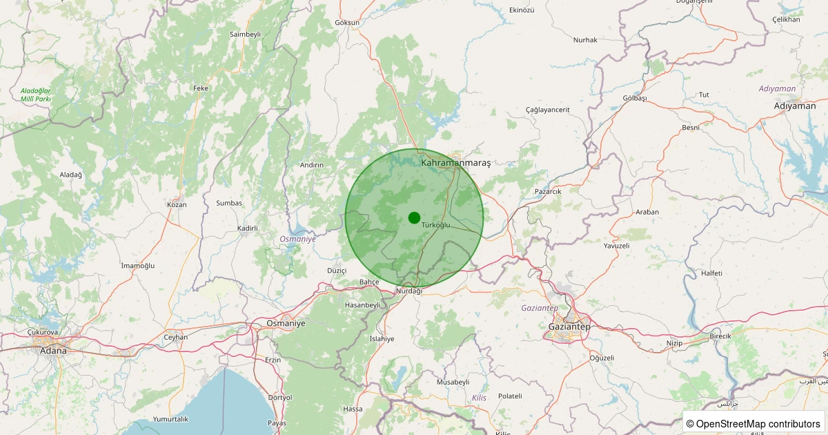 13 Kasım 2025 saat 13:42 - Türkoğlu - Yeşilyöre - 1.50ml depreminin harita gösterimi