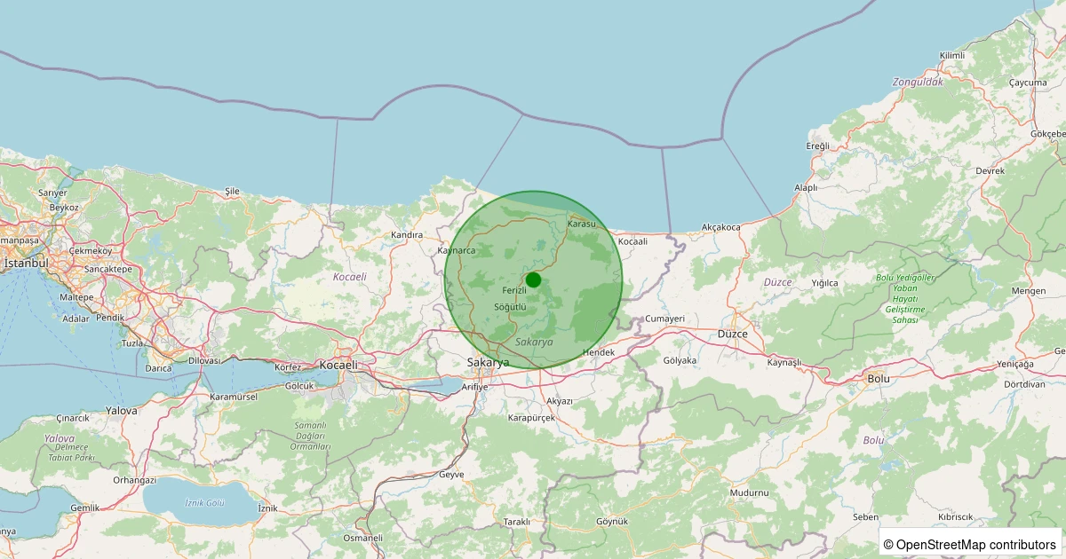 13 Kasım 2025 saat 14:24 - Ferizli - 1.00ML depreminin harita gösterimi