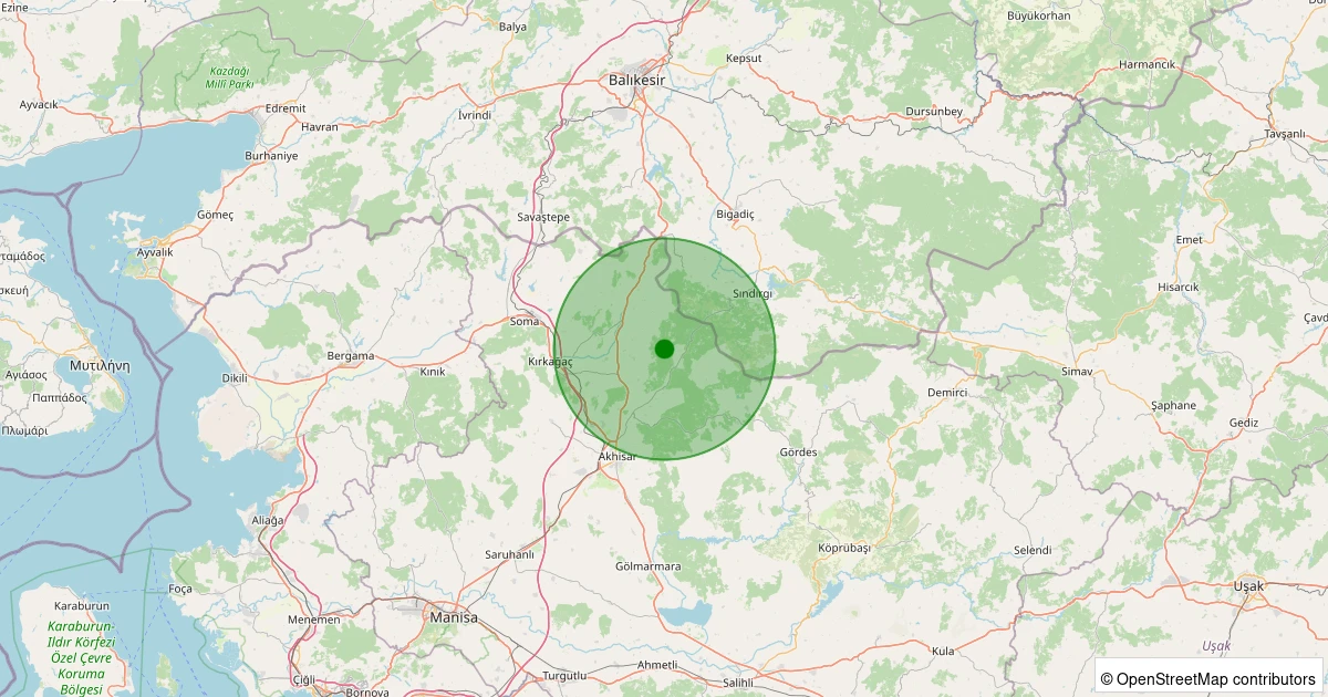 13 Kasım 2025 saat 17:47 - Akhisar - Yaykın Köyü - 1.40ml depreminin harita gösterimi
