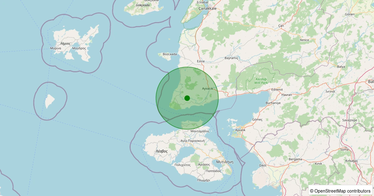 13 Kasım 2025 saat 20:15 - Ayvacık - Tabaklar Köyü - 2.30ml depreminin harita gösterimi