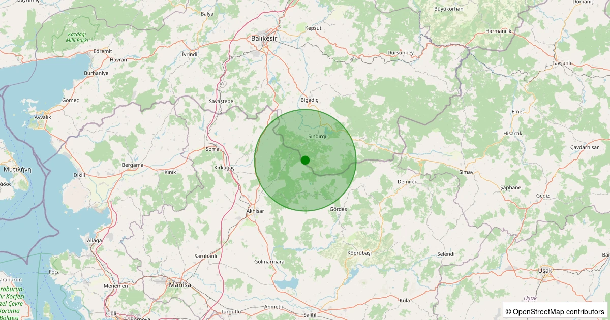 13 Kasım 2025 saat 21:43 - Akhisar - Sağrakçı Köyü - 1.00ML depreminin harita gösterimi