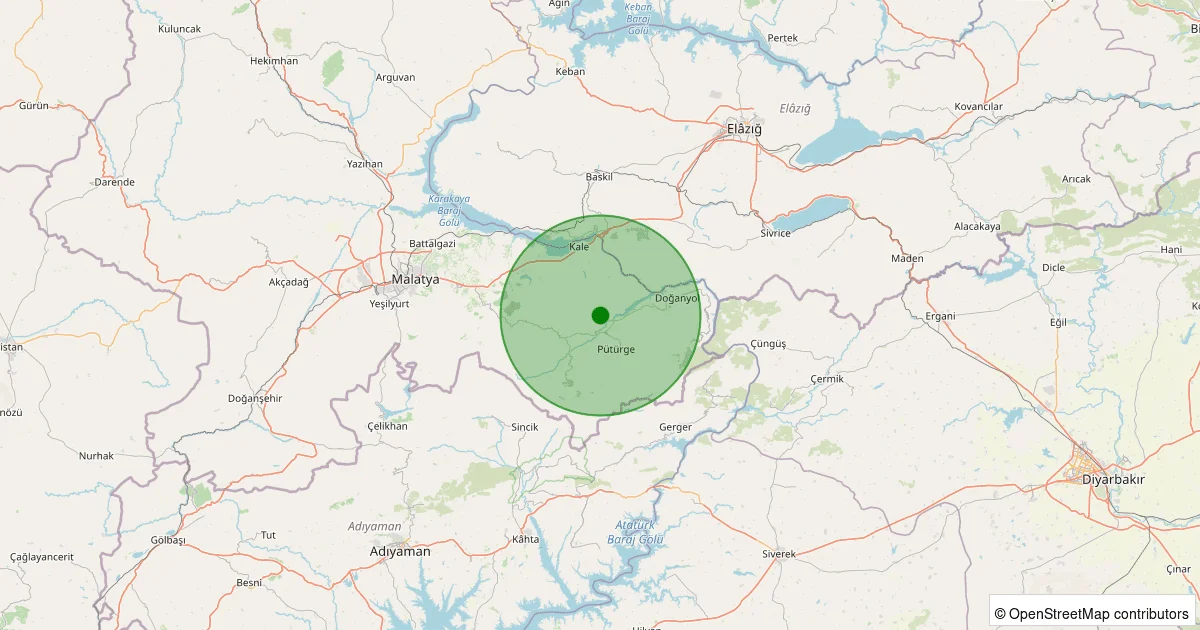 10 Ekim 2025 saat 07:18 - Pütürge - Aktarla Köyü - 1.40ml depreminin harita gösterimi