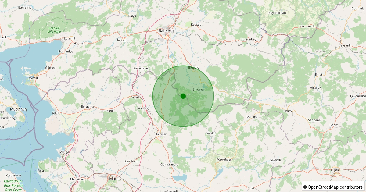14 Kasım 2025 saat 04:50 - Sındırgı - 1.80ml depreminin harita gösterimi