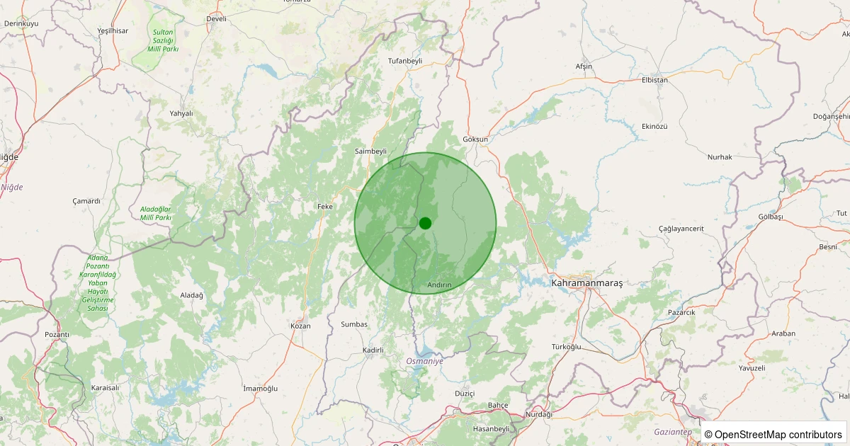 14 Kasım 2025 saat 04:58 - Andırın - Çığşar Köyü - 2.00ML depreminin harita gösterimi