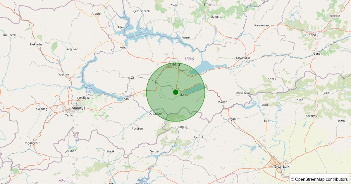 14 Kasım 2025 saat 05:11 - Sivrice - Alıncık Köyü - 1.00ml depreminin harita gösterimi