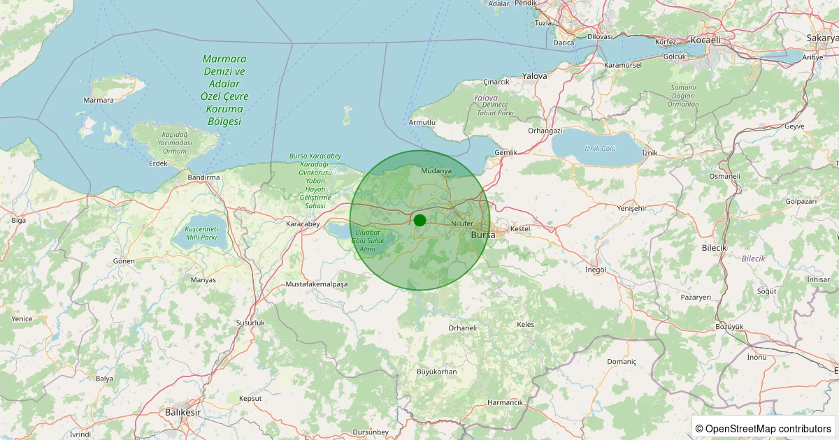 14 Kasım 2025 saat 06:41 - Nilüfer - İrfaniye - 1.00ml depreminin harita gösterimi