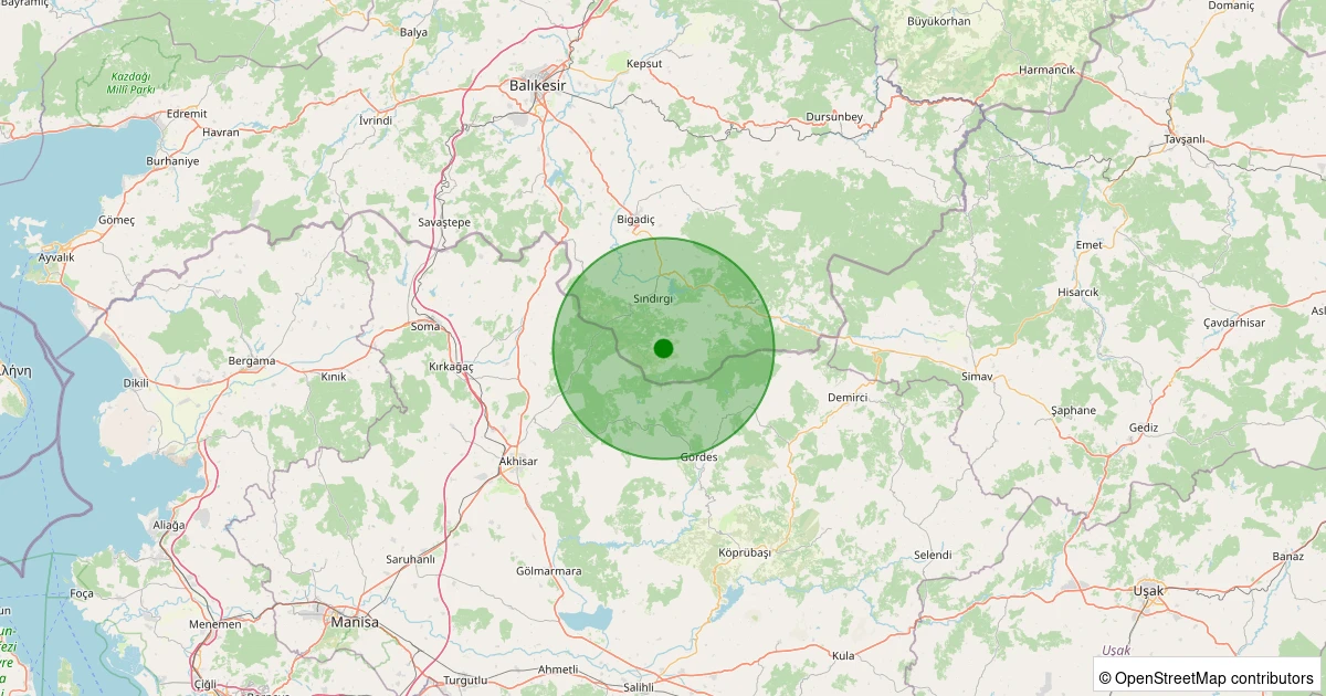 14 Kasım 2025 saat 10:33 - Sındırgı - Kınık - 1.40ML depreminin harita gösterimi