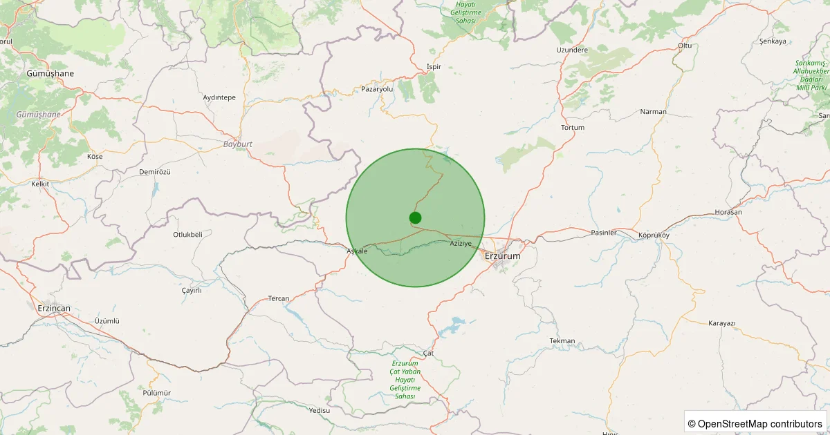 10 Ekim 2025 saat 08:58 - Aziziye - Gelinkaya - 1.30ml depreminin harita gösterimi