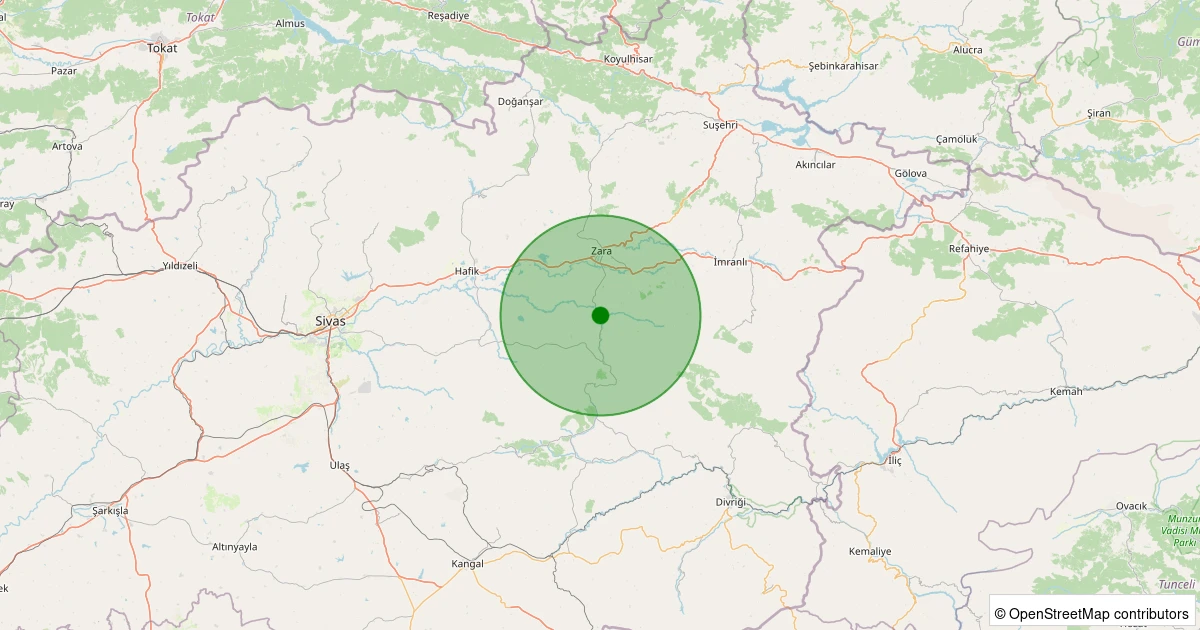14 Kasım 2025 saat 11:31 - Zara - Akyazı Köyü - 0.80ML depreminin harita gösterimi