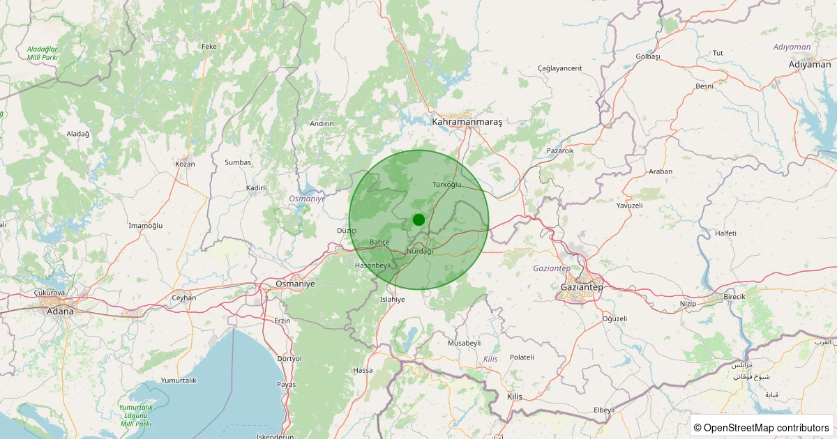 14 Kasım 2025 saat 13:29 - Türkoğlu - Sarılar - 1.20ml depreminin harita gösterimi