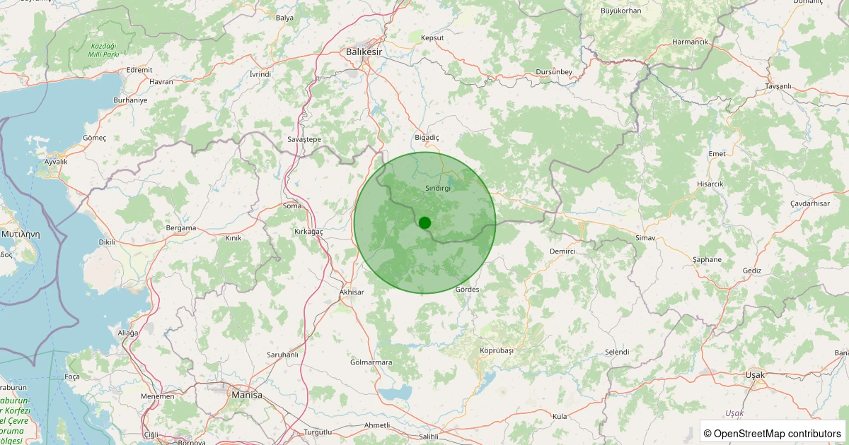 13 Kasım 2025 saat 04:58 - Sındırgı - Kınık - 1.10ml depreminin harita gösterimi