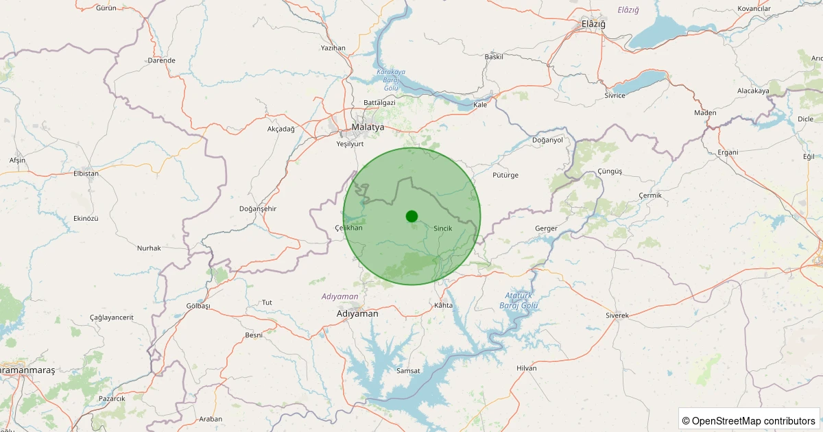 14 Kasım 2025 saat 19:26 - Sincik - Karaköse Köyü - 1.00ml depreminin harita gösterimi