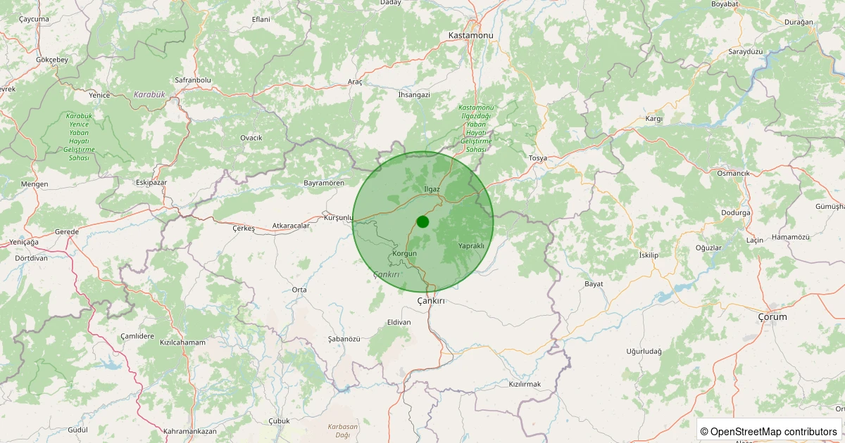 14 Kasım 2025 saat 21:10 - Ilgaz - Aktaş Köyü - 2.00ml depreminin harita gösterimi