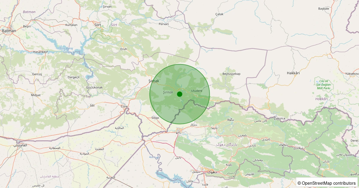 14 Kasım 2025 saat 21:38 - Silopi - Damlaca Köyü - 1.90ml depreminin harita gösterimi