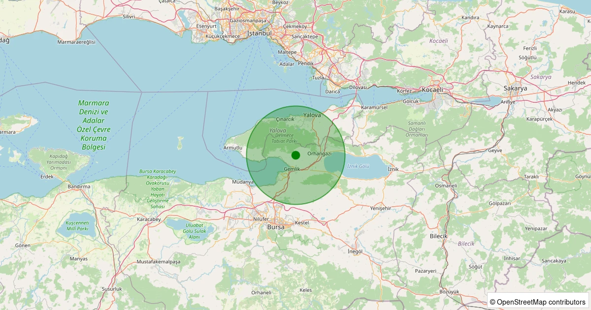 14 Kasım 2025 saat 22:04 - Gemlik - 1.90ml depreminin harita gösterimi