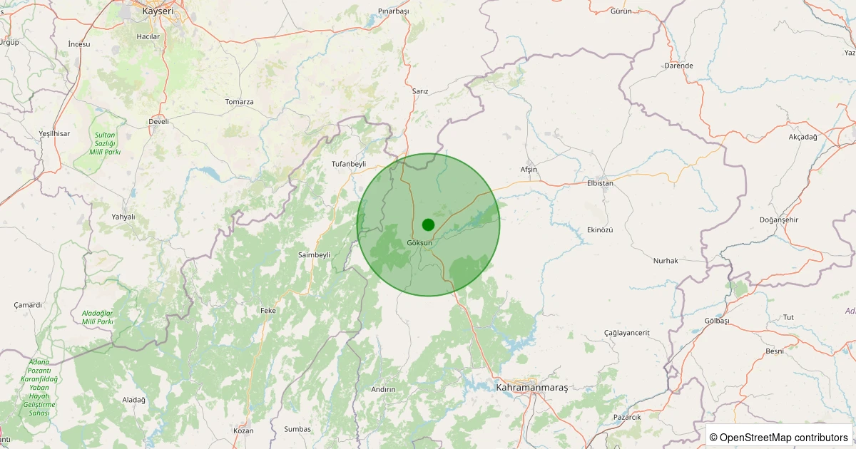 14 Kasım 2025 saat 22:27 - Göksun - 1.80ml depreminin harita gösterimi