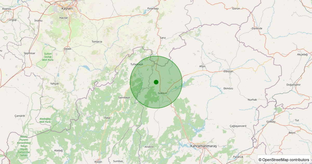 14 Kasım 2025 saat 22:48 - Göksun - Mehmetbey - 1.60ml depreminin harita gösterimi