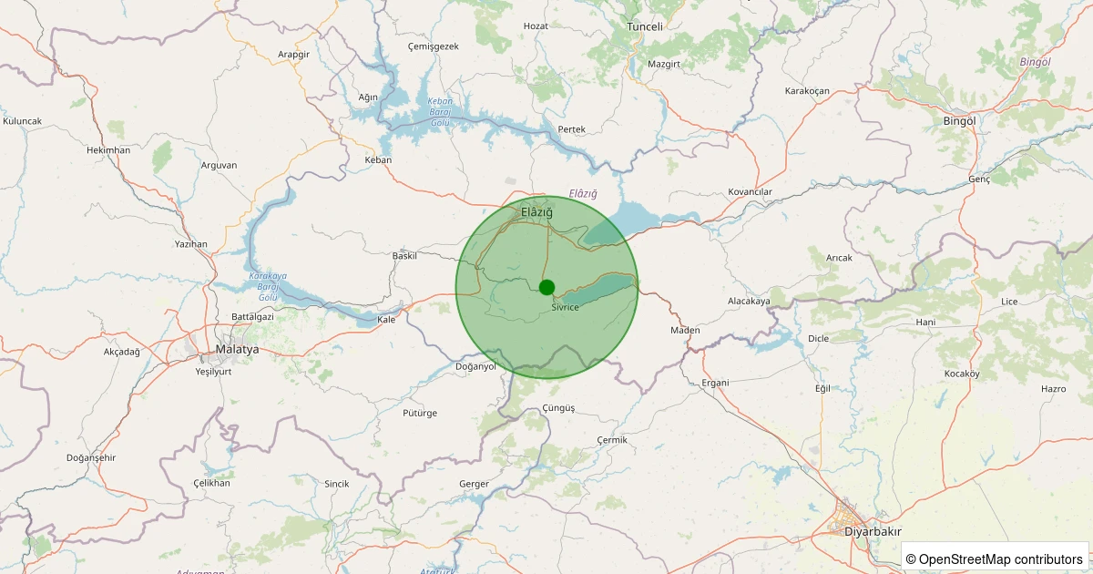 14 Kasım 2025 saat 22:45 - Sivrice - Cünt Köyü - 1.40ml depreminin harita gösterimi