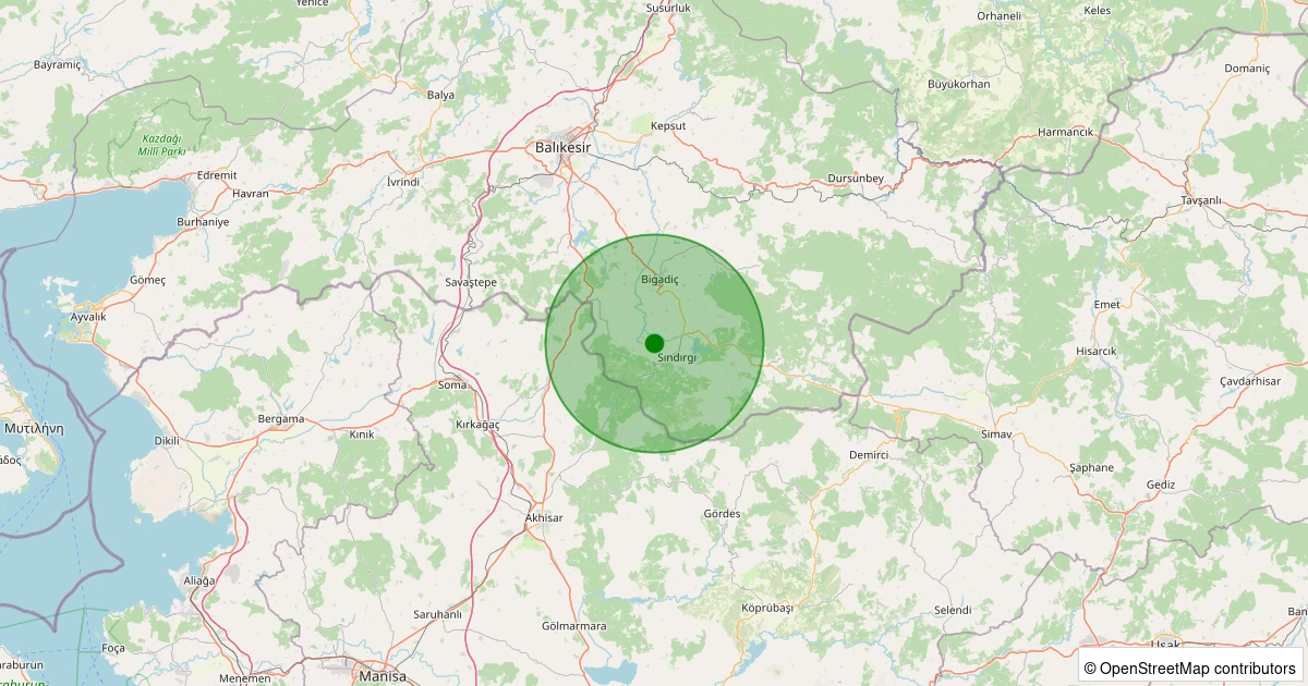 14 Kasım 2025 saat 23:37 - Sındırgı - Karagür - 2.30ml depreminin harita gösterimi