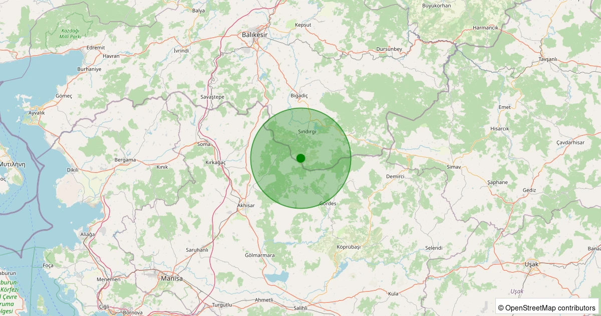 14 Kasım 2025 saat 23:21 - Sındırgı - Kınık - 1.30ML depreminin harita gösterimi