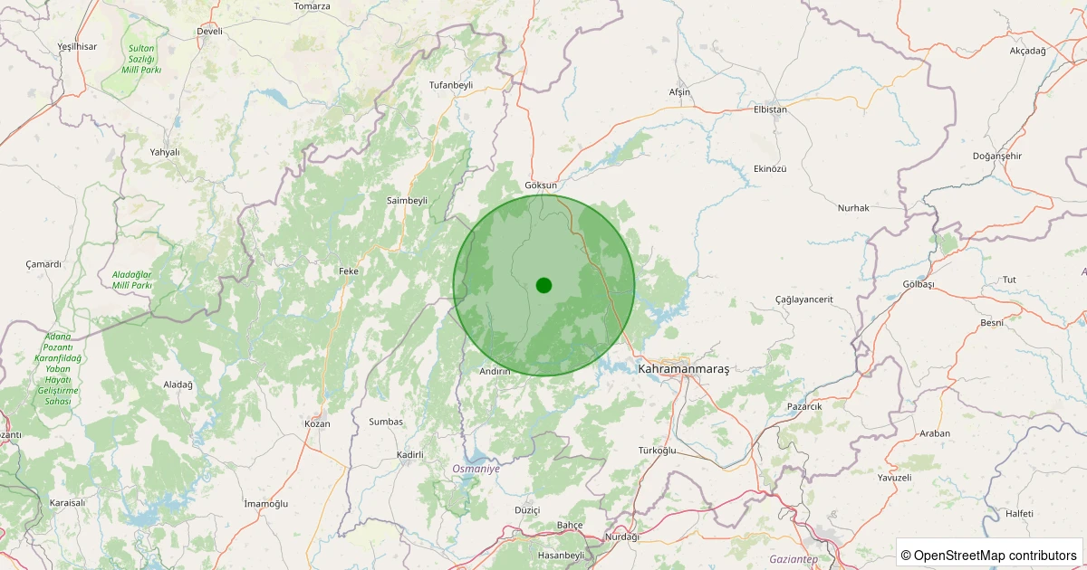 15 Kasım 2025 saat 00:09 - Onikişubat - Kaynar - 2.20ml depreminin harita gösterimi