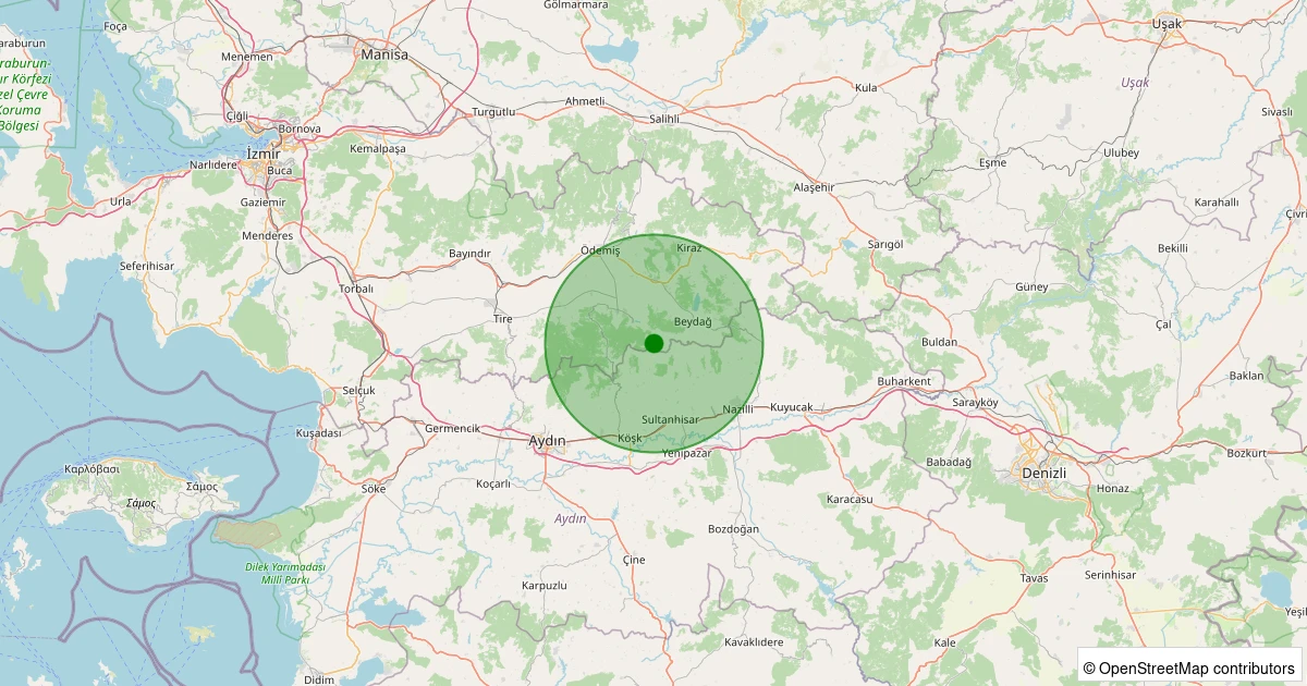 15 Kasım 2025 saat 00:16 - Ödemiş - Bıçakçı - 1.10ml depreminin harita gösterimi