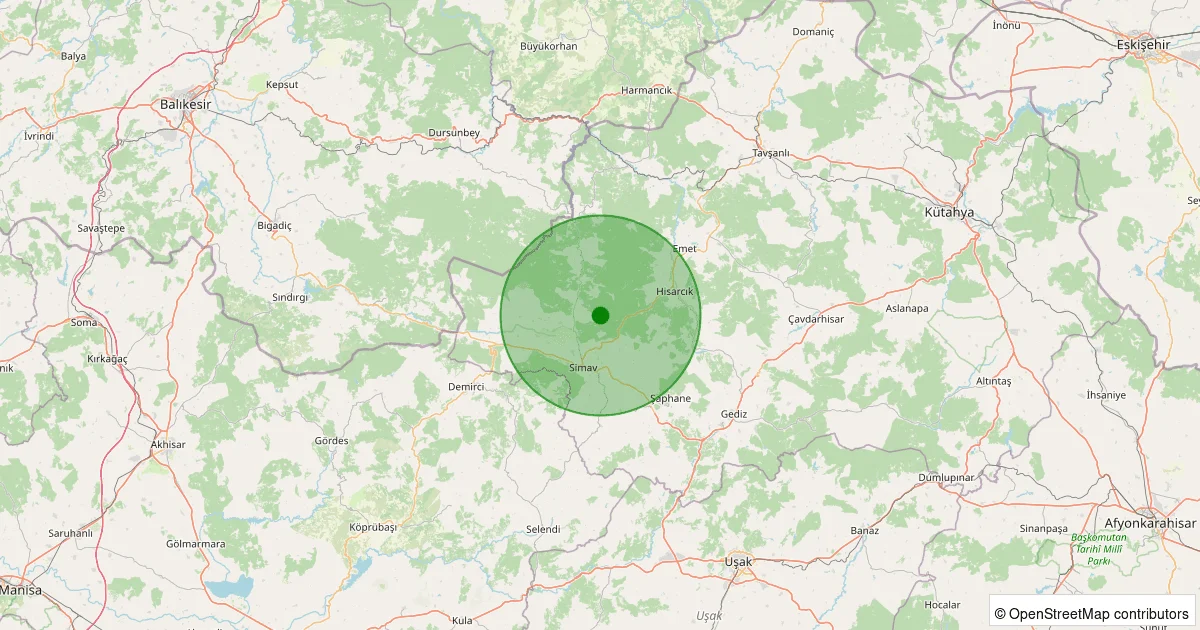 10 Ekim 2025 saat 11:26 - Simav - Eğirler Köyü - 2.10ml depreminin harita gösterimi