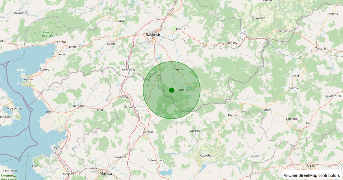 15 Kasım 2025 saat 04:09 - Sındırgı - Alakır - 1.30ml depreminin harita gösterimi