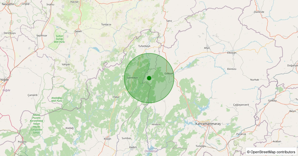 15 Kasım 2025 saat 04:24 - Göksun - Kaleboynu - 1.20ml depreminin harita gösterimi