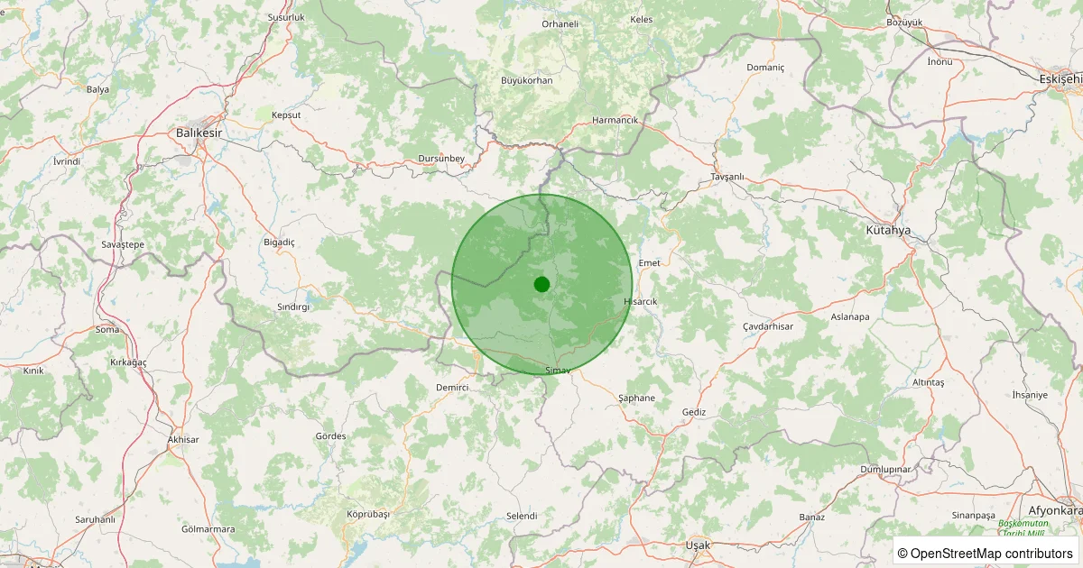10 Ekim 2025 saat 11:28 - Simav - Ortacı Köyü - 1.00ml depreminin harita gösterimi