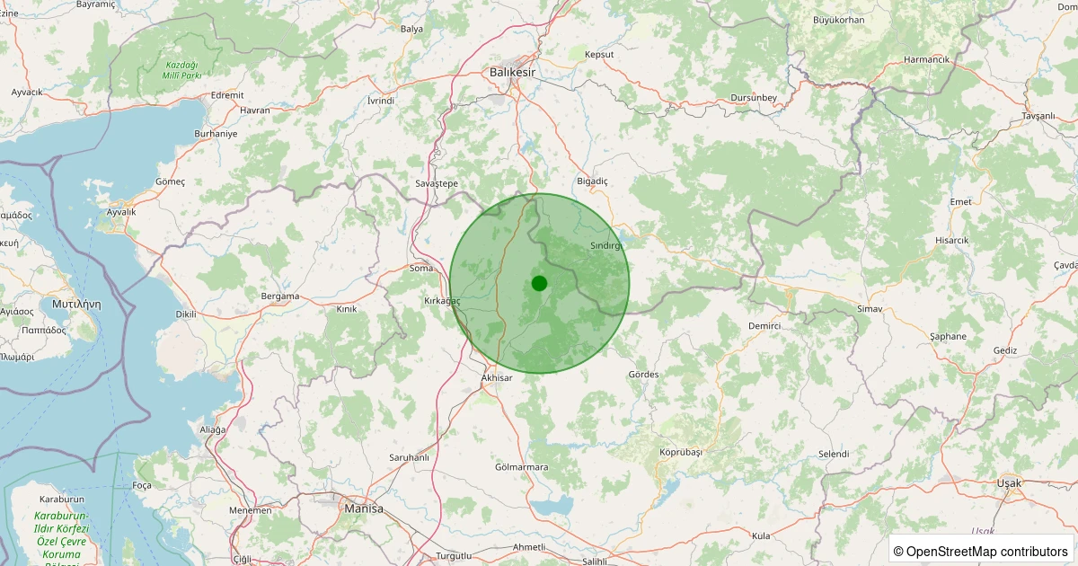 15 Kasım 2025 saat 06:14 - Akhisar - Yaykın Köyü - 1.00ml depreminin harita gösterimi