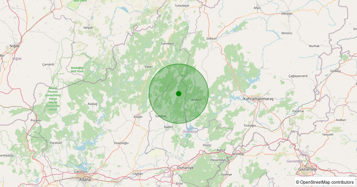 15 Kasım 2025 saat 06:25 - Kadirli - Tahta Köyü - 1.30ML depreminin harita gösterimi
