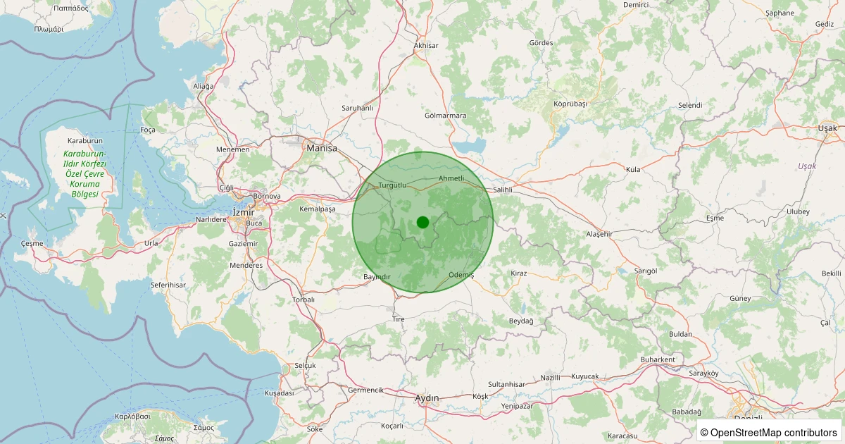 15 Kasım 2025 saat 06:58 - Turgutlu - Hacıisalar - 1.00ml depreminin harita gösterimi