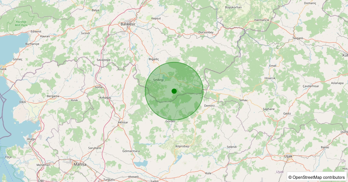 15 Kasım 2025 saat 11:21 - Sındırgı - Küçükdağdere - 1.00ML depreminin harita gösterimi