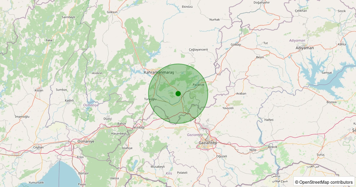 15 Kasım 2025 saat 11:18 - Dulkadiroğlu - Denizli - 1.50ML depreminin harita gösterimi