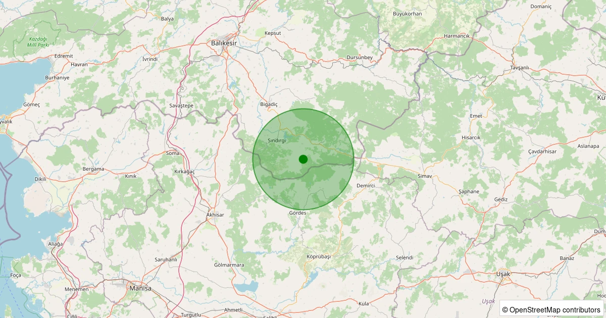 15 Kasım 2025 saat 12:25 - Sındırgı - Küçükdağdere - 1.60ml depreminin harita gösterimi
