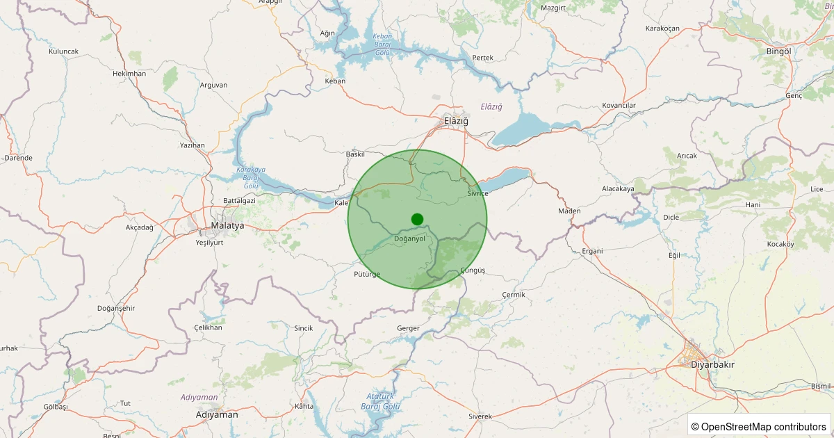 15 Kasım 2025 saat 13:11 - Sivrice - Doğanbağı Köyü - 1.20ml depreminin harita gösterimi