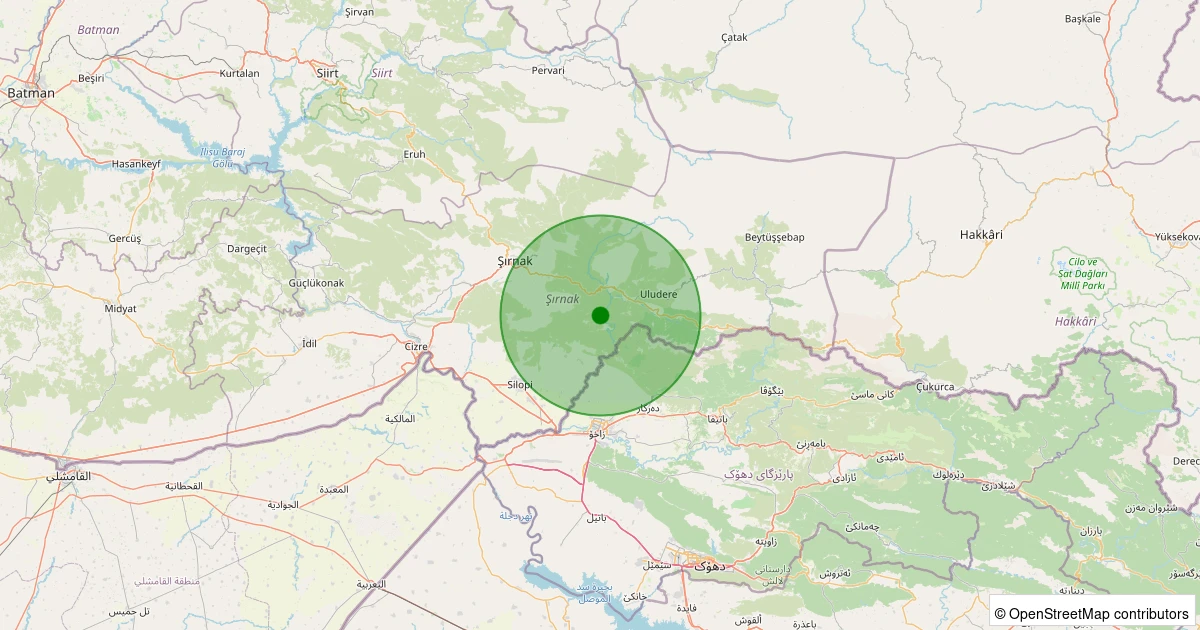 15 Kasım 2025 saat 13:29 - Uludere - Bağlıca Köyü - 2.30ml depreminin harita gösterimi